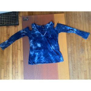 Blue Tye Dye Off the Shoulder Long Sleeve Top, Size M